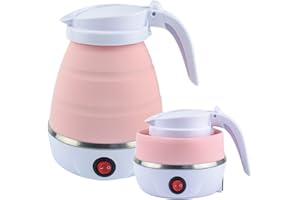 Bollitore Pieghevole, Bollitore Elettrico Portatile AolKee, Bollitore da Viaggio con Base in Acciaio Inossidabile 304, Silicone per Uso Alimentare per Escursioni in Campeggio e Interni, 0,6L (Rosa)