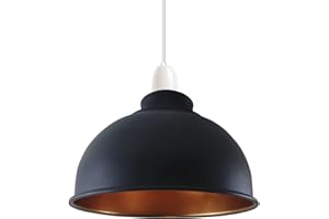 LEDSONE Retro Industrial Light Shade, Rustic Vintage Metal Ceiling Lamp Shades Repalcement E27 B22 Pendant Lights, Small Bulb Guards Bedroom, Living Room-Reducer Plate (Black & Gold 21cm) (LS21)