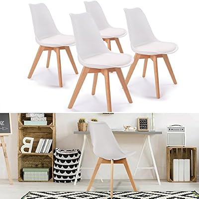 IDMarket - Chaises X4 SARA blanches pour salle à manger design scandinave