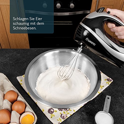 Savisto 300W Elektrisches Handmixer mit Quirl, Knethaken und Schneebesen Aufsatz – 5 Geschwindigkeitsstufen und Turbotaste Handrührgerät – Schwarz / Grau - 6