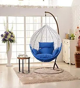 WildMonk Single Seater |Swing Chair with Stand & Cushion & Hook Outdoor Indoor| Outdoor| Living Room | Balcony | Garden | Patio | Home Improvement (Standard) (Blue|White)