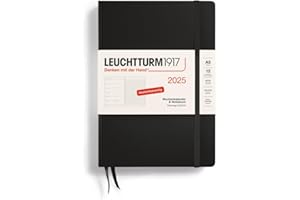LEUCHTTURM1917 370483 kalendarz tygodniowy i notatnik 2025, średni A5, twarda okładka – planer 12-miesięczny, 80 g, w linie – czarny