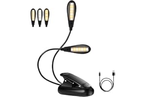 EECOO Lampada da Lettura Doppia Testa con 14 LED 9 Modalità e 3 Colori, Luce Lettura USB Ricaricabile, Dimmerabile Luce Leggio per Musicale, Portatile Lampada Luce Libro con Clip per Studio, Letto, Viaggi
