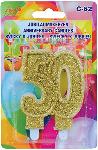Party People: Goldene Jubiläumskerze mit Glitter Zahl „50“ - 2