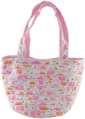 Little Girls Handbag. Small Summer Floral Cotton Tote Bag In Dark Pink Or Light Pink. (Pink (Light))