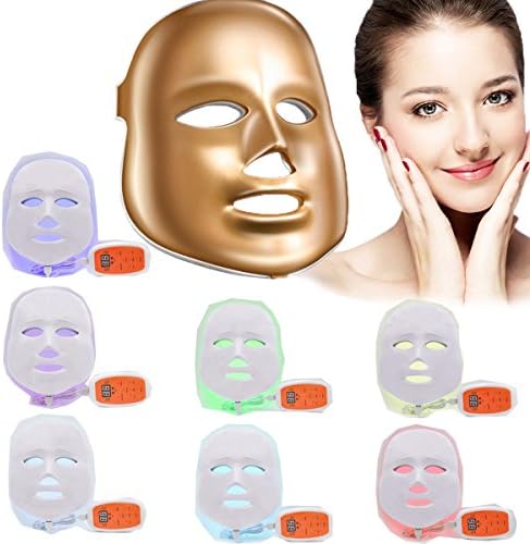 [2018 New Version] Xuehaostore 3D Phototherapy LED Photon Therapy Rechargeable Electric 7 Colors Light Treatment Facial Beauty Skin Care Rejuvenation Pototherapy Mask PDT Beauty SPA Facial Skin Care Device (golden)
