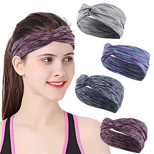 Quentina - Juego de 4 Diademas Deportivos Antideslizantes para Mujeres, Suave, absorbentes, para Yoga, Correr, Hacer Ejercicio/Entrenamiento, Talla única, Colores Variados