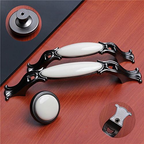 White Ceramic Door Handles European Black Zinc Alloy Knobs Kitchen Shoese Cabinet Cupboard Vintage Furniture Handle & Knob ,Single Hole