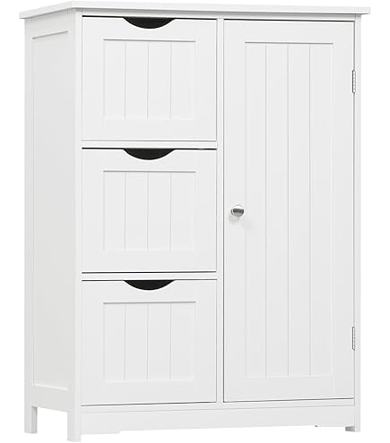 COSTWAY Badkamerkast, hoge badkamerkast met 4 deuren, lade en verstelbare plank, opbergkast voor woonkamer, badkamer, keuken, 60 x 30 x 160 cm (grijs