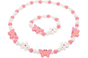 KSJEHW 2 Pièces Collier Enfant Fille, Bijoux Fille, Bijoux Enfants Fille, Colliers pour Filles Et Bracelets pour Filles, Bijoux en Perles, Bijoux Mignons pour Enfants(Papillon)