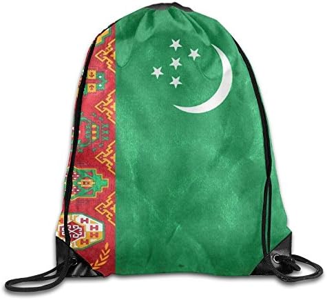 WELLAY Teen Young Girls &amp; Boys Turkmenistan Flag Leather Reinforced Corners Removable Waterproof Casual Stadium Team Issue Rucksack Gymbag Gym Drawstring Bags Sackpack Gift