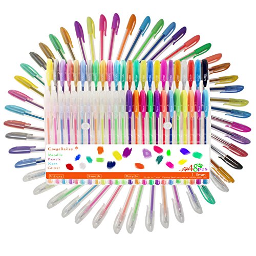 Farbige Gelschreiber Gelstifte Set, inkl. Metallic, Pastellfarben, Neon, Glitzer für Erwachsenen-Malbücher Scrapbooking, färben, etwas Kritzeln, skizzieren und Craft, Pack von 48 Gelroller mit 1,0mm Spitze - 2