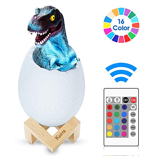 Ksera Lampe de Dinosaure 3D, Jouets de Dinosaures 3D Veilleuse LED avec Support, Lampe Décor 16 Couleurs avec Pat & Touch et Télécommande, Cadeau parfait pour les garçons et les filles
