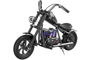 HYPER GOGO Cruiser 12 Moto Électrique Chopper pour Enfants, Motocross Électrique avec Moteur 160W, 24V 5.2Ah avec Pneus 12'x3', autonomie 12KM (Noir-Haut-Parleur + lumière)