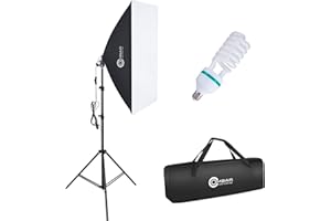 OMBAR Softbox - Set Dotografico per Studio Fotografico, 50 x 70 cm, Professionale, con 135 W, 5500 K, Lampada Diurna E27 e Borsa per il Trasporto per Ritratti da Studio, Foto di Moda