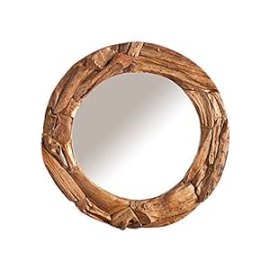 Massiver Treibholz Spiegel TRIBE 50 cm aus recyceltem Teakholz rund