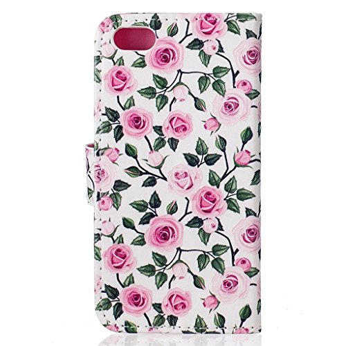 MUTOUREN Schutzhülle Case für iPhone SE 5 5S Prägung Blumen Geprägte indische Mandala Muster Buch-Stil Bookstyle Handyhülle Schutzhülle Taschen Anti-scratch Bumper et Shock Absorption Magnetverschluss Magnet Etui + Metall Touch-Pen, Kleine Rose - 3