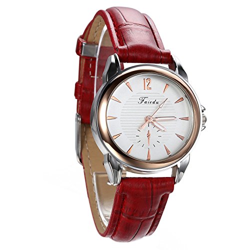 Avaner Rojo Reloj para Mujer Cuarzo Analogico Reloj de Pulsera Pequeño Minimalista, Diseño Elegante Casual Correa de Cuero