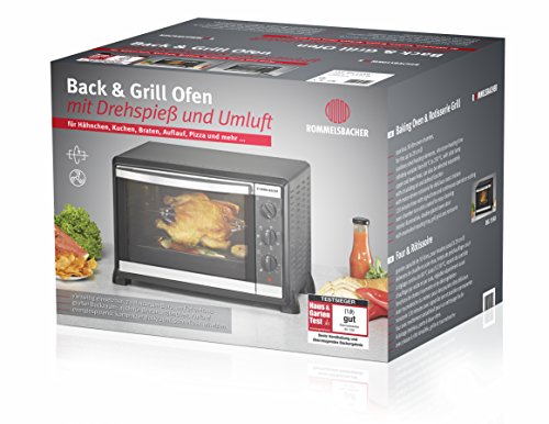 ROMMELSBACHER BG 1550 Back & Grill Ofen mit Umluft und Drehspieß / 30 Liter / 7 Heizfunktionen / Doppelverglasung mit Backraumdichtung / Innenbeleuchtung / viel Zubehör / 1550 W / schwarz - 6