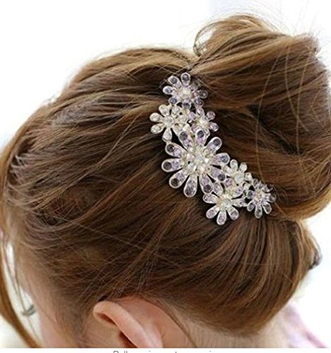 Accmart(TM) Charming Bridal Wedding Crystal Rhinestone Purple Flower Design Hair Clips Pin Comb