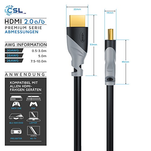 0,5m – Ultra HD 4k HDMI Kabel 1.4a / 2.0 | High Speed with Ethernet | neues Model / Kabel 3 fach geschirmt / inkl. Stecker- und Kontaktschirmung | 4K Ultra HD 2160p / Full HD 1080p | 3D / ARC / CEC | 0,5 Meter - 4