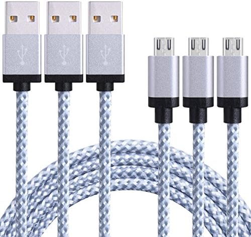 Micro USB Cable, Duractron 3Pcs 2M(6Ft) Extra Long Nylon Braided High Speed Mirco USB 2.0 A Male to Micro USB Male Cable, Charging Cable Data Cable For Android, Samsung, HTC, Motorola, Blackberry Smartphones, Tablets and more (WHITE)