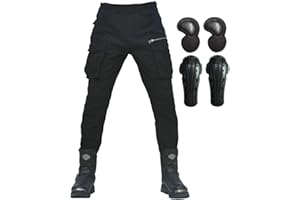 SHAIYOU Mens Motorcycle Pants,Motorbike Trousers Heavy Duty Biker Jeans Protections Combat Touring Trouser Armoured Cargo Pants with Zip Pockets (Black,L)