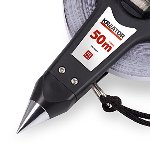 KRT702050 Maßband 50 Meter Rollmaß Rollmeter Bandmaß Stahlband mit Messspitze und ergonomischen Handgriff ausklappbare Metallkurbel - 6