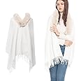 YBCCBY Women Scarves, Pashmina Shawls and Wraps, Spinning Tassel Shawl, Cape Shawl with fur collar for Women Wedding Scarfs for Women Winter White