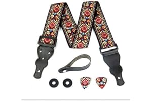 ART TRIBUTE Sangle de guitare de style folk - Lot de cintres de guitare tissés jacquard avec 2 verrous de sangle et 2 médiators - Sangle pour guitares basses, électriques et acoustiques avec poche à médiator