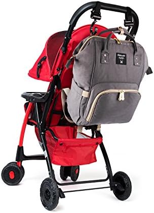 [Updated Version] Nappy Bag Backpack with FREE Bonus Hooks, Stroller with Large Capacity for Baby Care,Fashion Design with Mulit Functional Pockets,Wide Open Design and Waterproof Fabric (Grey)