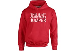 Brand88 - "This is My Christmas Jumper” Novelty Pullover Kids Hoodie for Boys and Girls - Kangaroo Pouch Pocket Long Sleeve Hooded Top