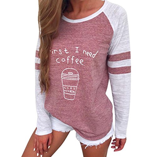 Preisvergleich Produktbild OVERDOSE Damen Lässige Blumen Splice-Streifen Druck Rundhalsausschnitt Pullover Bluse Tops T-Shirt (S, A-Z-A-Red)