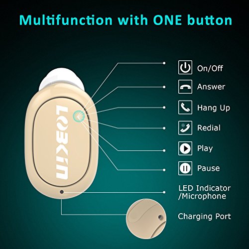 LOBKIN auricular mini Bluetooth  auricular inal  mbrico ultra-ligero con tiempo de reproducci  n de 5 5 horas  auricular Bluetooth V4 1 con cancelaci  n de ruido y Micr  fono compatible con Iphone 7 Plus Samsung Huawei y otros tel  fonos inteligentes  beige-1 