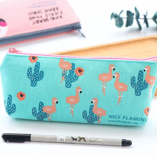 lumanuby Neceser Student l  piz de maquillaje Soft bolso l  piz Moneda Bolsa del saco de cultch con cremallera color verde y marr  n mezclar  flamingo Pattern  color verde