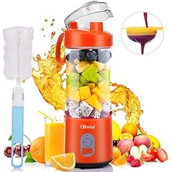 Olivivi Mélangeur Portable Electrique De Jus de Fruits Pile Rechargeable USB Mixeur Mini Personnel de 6 Lames en Acier Inoxydable sans BPA Presse-agrumes Orange 380 ml pour Milk-shake Smoothie