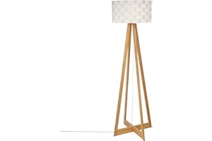 ATMOSPHERA CREATEUR D'INTERIEUR Lámpara de pie de estilo puro y simple - Pie de bambú y pantalla trenzada de aspecto fibra de vidrio, Blanco/Marron, D. 50 x H. 150 cm