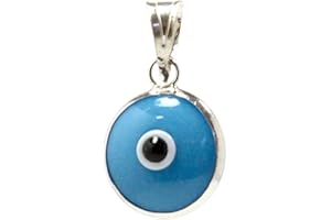 MIZZE MADE FOR LUCK 10 MM Glass Turkish Evil Eye 925 Sterling Silver Charm Pendant for Protection in 925 Sterling Silver - 14 Colours Available