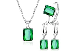 FDEETY 3 Pezzi Parure Gioielli Quadrato Cristallo Collana Orecchini Anello Argento Elegante Donna Set Gioielleria Lusso