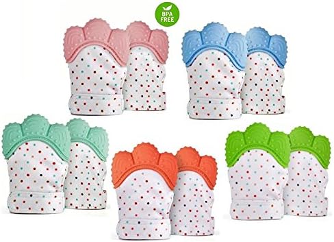 MittMeUK Teething Mitten Baby Soother Glove Pain Relief Remedy for Sore Gums and Cutting Teeth Gel Applicator for Babies Mouths Suitable from 2 months to Toddler Teether Toy (Orange)
