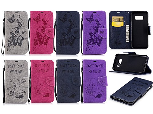 Samsung Galaxy S8 Hülle,Galaxy S8 Case,TOYYM PU Leder Flip Cover Wallet Case Bookstyle Brieftasche Tasche Schale Schutzhülle Vintage Blume Muster mit Standfunktion Karte Halter für Samsung Galaxy S8+1x Touch Pen(Color Random)+1x Staubschutz(Color Random)-Lila Blume - 5