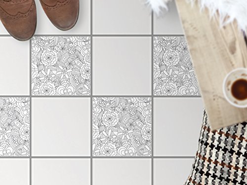 Fussboden-Fliesen kleben | Dekorativ-Aufkleber Folie Sticker Badfolie Küchen-Fliesen Badgestaltung | 30x30 cm Design Motiv Creative Lines - 4 Stück