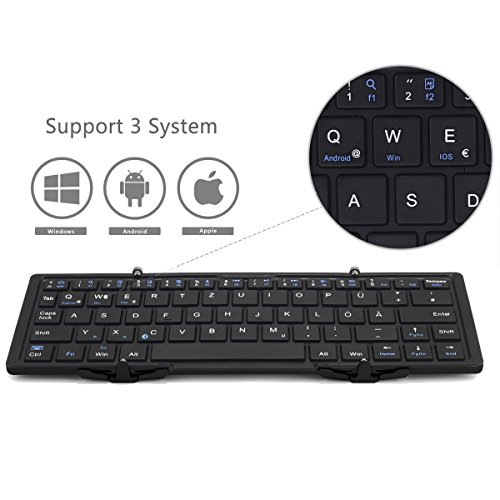 EC Technology Faltbare Bluetooth Tastastur, Ultra Slim, Kompakt, Kabellos, Tastatur in Taschengröße, Ergonomisches Design, Eingbaute Wiederaufladbare Li-Polymer Batterie, Kompatibel mit IOS/ Android/ Windows, Aluminiumlegierung – Schwarz - 5