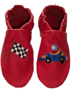 JANAs Krabbelschuhe, Unisex-Kinder, Motiv Rennauto Stickmotiv , rot
