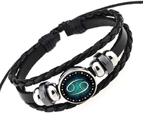 Sauvoo Beads Virgo/Sagittarius/Aquarius/Scorpio/Libra/Capricorn 12 Constellation Bracelet Men Women Braided Leather Bracelets &amp; Bangles (CANCER)