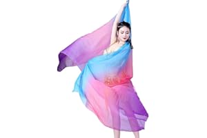 Fituenly Velo da danza del ventre in seta reale, sciarpa in seta con colori graduati, veli da danza del ventre per la pratica, scialle per il viso