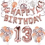 Tamaño de los globos: 16 pulgadas de globos con pancartas de feliz cumpleaños, 12 pulgadas de los globos de látex, globos de aluminio con forma de estrella y corazón de 13 pulgadas luego de inflados completamente, globos de 13 pulgadas con el número 13.