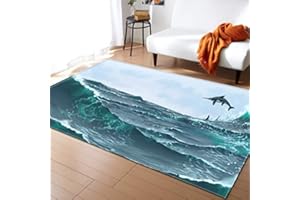 Mateju Tappeto Salotto Moderno, 3D Dinosauri Animali Tappeti Camera da Letto, rug Antiscivolo Lavabile per Salotto, Cucina, Bagno, Bambini Cameretta (60x90cm,Balene)