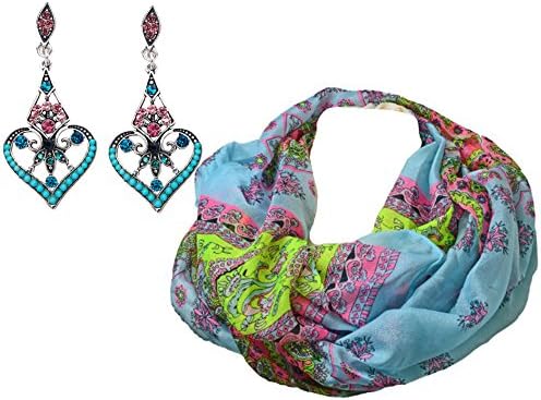 Design Kit - St Tropez Blue - Ladies Flower Loop-Scarf Set with Matching Hanging-Earrings In