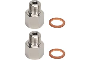 TISSTING 2 Pieces Sender Adapters 1/8in NPT Female To M10 X 1.0 Male Pressure Gauge Adapter Stainless Steel Oil Pressure Gauge Adapter with Washer